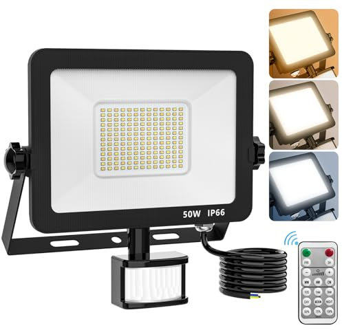 Jayencer LED Security Lights Motion Sensor Light Outdoor,50W PIR Light with 3 Color Adjustment, IP66 Waterproof with Remote Control for Garden, Backyard, Garage, Doorways