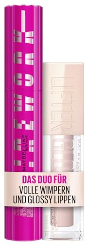 Bundle of Maybelline New York, Lash Sensational Firework Mascara, Very Black, 10 ml + Maybelline New York Glänzender Lipgloss, Lifter Gloss, Farbe: Nr. 002 Ice (Nude), 1 x 5,4 ml