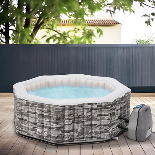 pro.tec Spa Gonflable pour 5 Personnes Bain à Remous Spa Extérieur Chauffé jusqu'à 42 °C Filtration à Cartouche Capacité 800 L PVC 195 x 70 cm Aspect Pierre Gris