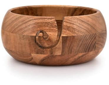 Kimona Yarn Storage Wooden Yarn Storage Bowl | Knitting Wool Storage Basket Round Bowl Handmade for Mom & Knitting Lovers (20.32cm x 20.32cm x 10.16cm)