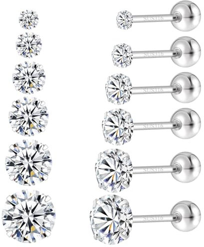 6 Paar Ohrstecker Gold Silber Rosegold Set Damen Edelstahl Ohrringe Kleine Stapelbar Zirkonia Wasserfest Ohrstecker Ohrringe Set für Mehrere Piercings Ohrlöcher Schmuck Geschenk