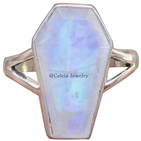 Natural Gemstone Coffin Ring, Promise Ring, Birthday Gifts for Men Women, Anniversary Gifts for Dad Mom, Statement Rings, Bridesmaid Groomsmen Gifts (US Ring size)