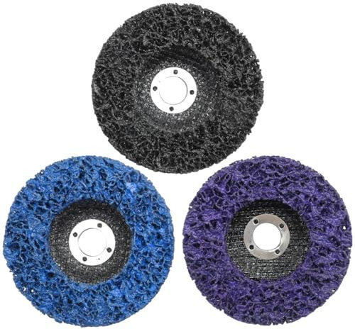 JUUDDENPARTS 3 Pack 115mm 4.5inch Strip Discs Stripping Wheel Set, Poly Paint Removal Disc, Paint Stripper Abrasive Wheel for Angle Grinder Rust Oxidation Removal Tool (Black Blue Purple)