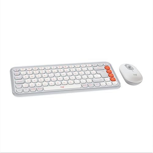 Logitech POP ICON Combo, Bluetooth Keyboard and Mouse Combo, Comfortable Typing, programmable Keys and Buttons, Quiet clicks, Easy-Switch up to 3 Devices - Off-White