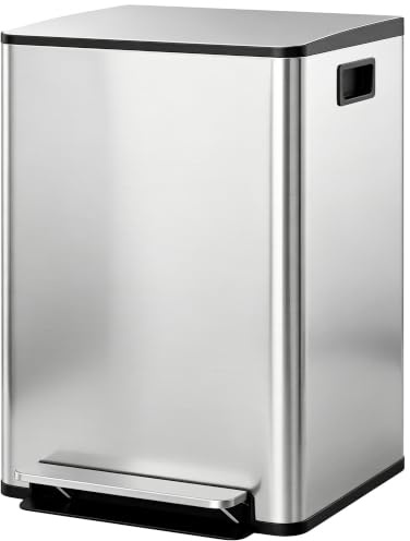 HOMCOM Pattumiera Differenziata 2 Scomparti 30L da Cucina a Pedale, Argento | Cestino Spazzatura, Coperchio a Chiusura Silenziosa, Acciaio Inox e PP, 47.7x37.5x66.8 cm