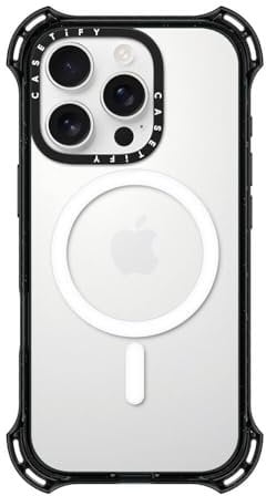 CASETiFY Bounce Schutzhülle für iPhone 16 Pro, stoßfest, 6,5 m, 6 x Fallschutz in Militärqualität, kompatibel mit Magsafe, klares Schwarz