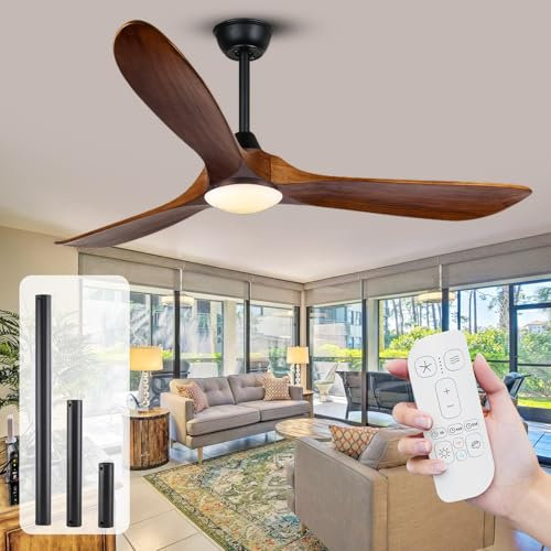 Ventilateur de plafond en noyer de 152 cm avec lumière, ventilateur de plafond intérieur et extérieur pour terrasses de salon, ventilateur de plafond à grand flux d'air avec moteur à courant continu