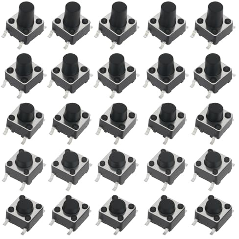 Create idea 100 Stück SMT SMD Momentary PCB Taktile Schalter Set 4-polige Touch Taste Plug-in-Schalter Schwarze Kappe Takt Taste Schalter 6x6x4,3/5/6/7/8mm