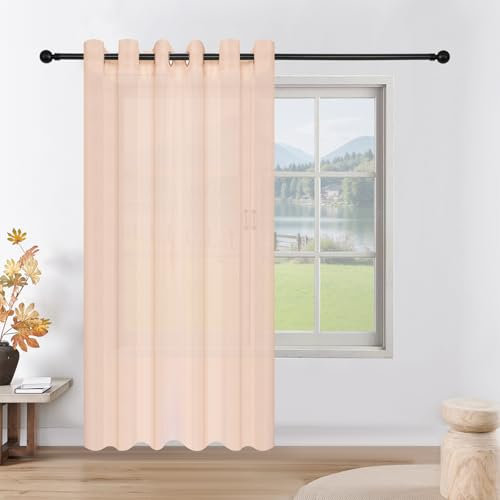 CUCRAF Transparente Baby Rosa Dekoschals Voile Vorhänge mit Ösen 1er Set Leinenoptik Gardinen Einfarbig durchsichtig für Wohnzimmer Balkon