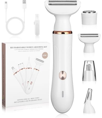 Bixury Rasierer Damen 4-in-1 Intimrasierer für Frauen Nasenhaartrimmer Frauen Rasierer Damen Elektrisch Eyebrow Shaver Nass- und Trockengebrauch Haartrimmer für Gesicht Nase Achseln Intimbereich
