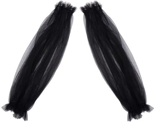 GORGECRAFT 2Pcs Removable Tulle Puff Sleeves Black Polyester Wedding Detachable Long Bridal Sleeve Lace Appliques Costume Accessory for Wedding Dress Prom Evening Party 60 x 21cm