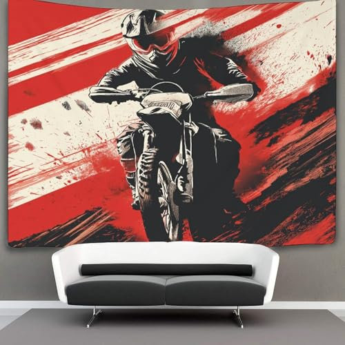 kaiyun Motorrad Rider Tapisserie-Wandbehang, Rennen Wandteppich Für Schlafzimmerdekoration,GeburtHirschsfeier Oder Gartenkulisse 130cmx150cm