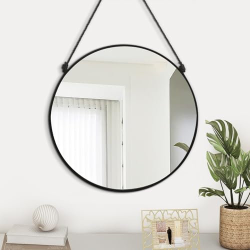 Gosider Kreis hängender Wandspiegel Schwarzer runder Spiegel für Badezimmer Wandmontierter Rahmenspiegel moderner Home Decor Spiegel für Wohnzimmer Schlafzimmer Eingangsbereich Flur Waschraum Dorm