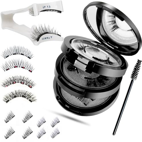 Faux Cils Magnetique Naturel Cils Magnetique avec Applicateur Kit Cils Magnétique Faux Cils Magnétique Sans Eye-liner et Colle 8 Faux Cils Magnetique Cat Eyes et 4 Demi Faux Cils Magnetique For Gift