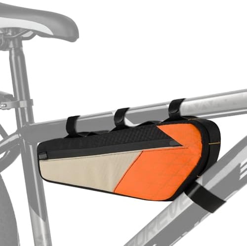 Borsa Bici Telaio Borse Tubo Centrale per Bicicletta MTB Impermeabile con Strisce Riflettenti Grande Capacità ca. 2.5L per Porta Attrezzi Bici da Corsa Accessori Lucchetto 380*115*55mm(arancione)