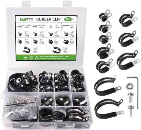 136pcs Abrazaderas de Goma para Tubos Metalicas Pipe Clamp Clips P Forradas de Goma Abrazadera de Cable Kit de Acero Inoxidable Abrazadera Manguera Goma 6mm 8mm 10mm 13mm 16mm 19mm 25mm 32mm 38mm 45mm