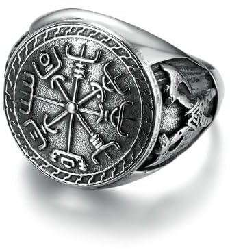 Vintage Viking Runes Ring Stainless Steel Men's Titanium Jewelry Viking Jewelry Double Axe Ring