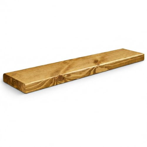 MKGT Rustic Floating Shelf – Solid Wood Chunky 4.5cm Thick 22cm Deep Wall Mounted with Hidden Brackets, UK Handmade Pine for Kitchen, Living Room, Bathroom & Fireplace Mantel (Dark Oak, 120cm)