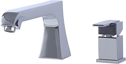 HXFFXHF Waschbecken Wasserhahn, Badezimmer Wasserhahn Messingbeckenmischer TIPP Deck montiertes Gefäß Waschbecken Wasserhahn Eingriff 2 Loch Becken Wasserhahn, heißes und kaltes Wasser, Chrom