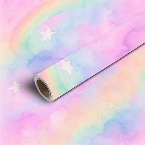 DERUINVAIO 45x300 Peel and Stick Wallpaper Colorful Watercolor Paper Seamless Rainbow Contact Paper Self Adhesive Wallpaper Removable Wall Mural Wall Sticker for Bedroom Kitchen