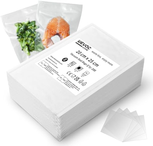 Wevac Core Vacuum Sealer Bags for Food 200pcs 20x25cm Heavy Duty Textured Storage Bag, Vacuum Pack Bags Great for Sous Vide Cooking, Boiling and Meal Prep