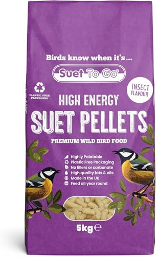 Suet To Go Insect Suet Pellets 5kg Plastic-Free Bag - High Energy Wild Bird Food, Protein & Fat, Attracts Robins & Tits