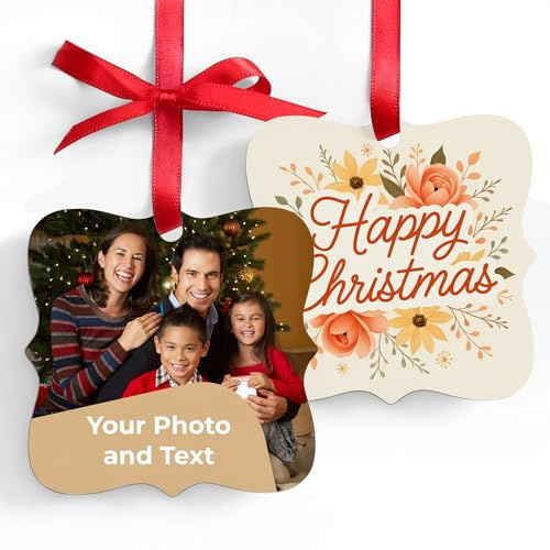 Cimpress personalisierter Weihnachtsschmuck Quadratisch 7.5x7.5 cm, 1 Stück | Metall, Foto & Text, individuelle Weihnachtsbaumdeko, Weihnachtsanhänger, Geschenkidee Familie, Baby’s erstes Weihnachten