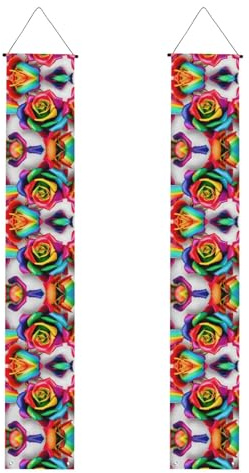 Türbanner mit Regenbogen-Rosen-Motiv, für den Innen- und Außenbereich, einfach aufzuhängen, wiederverwendbar