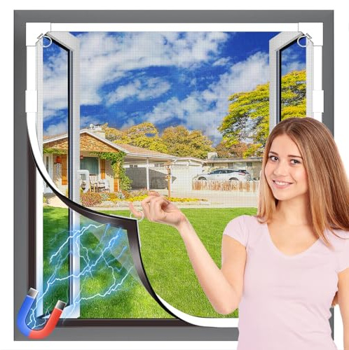 OWYR Selbstklebendes Magnet Fliegengitter Fenster 100x100 cm Weiß Grau | DIY zuschneidbar, selbstklebende Montage ohne Bohren, robustes Fiberglasgewebe, zuverlässiger Insektenschutz