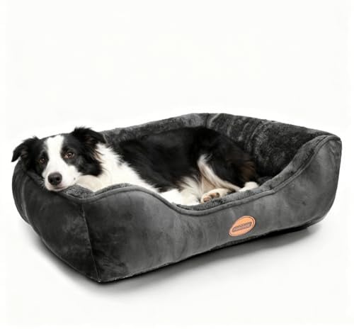 Nobleza - Waschbare Hundebett, Super Weiches Nest Hundesofa mit Erhöhtem Rand & Rutschfester Unterseite für Mittel/Große Hunde, 87x77 cm (Schwarz) - XL