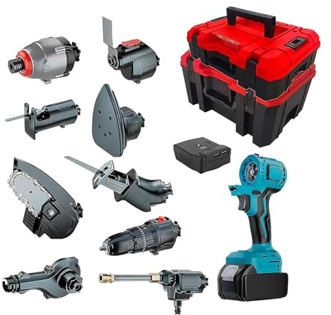 Kit Combiné De 13 Outils électriques Sans Balais, Ensemble Multifonction De Menuiserie Avec 2 * 4.0ah Batteries Et Boîtes à Outils, Scie Sabre/perceuse à Choc/scie Sauteuse/tournevis/ponceuse Etc.