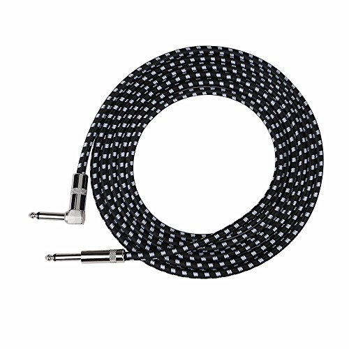 Rayzm Gitarrenkabel - 5 m geräuschloses Gitarren-/Basskabel, 1/4 geflochtenes, abgewinkeltes TS-Mono-Instrumentenkabel mit gewebtem Tweed-Mantel