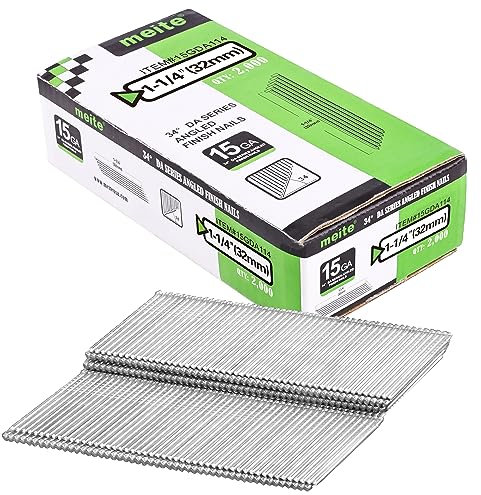 meite DA32 Type 15G/32mm Angled Finish Nails, 15 Gauge 34 Degree Galvanised Angled Finishing Nails for Nail Guns - Ideal for Woodworking, Upholstery, and Framing Projects (2,000 Counts)