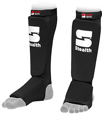 Stealth Sports Box-Schienbeinschutz – professionelles Muay Thai – 12 mm Dicker Bein- und Fuß-Schienbeinschutz – schützende Sparringsausrüstung für MMA, Taekwondo, Karate, Kickboxen (Groß)