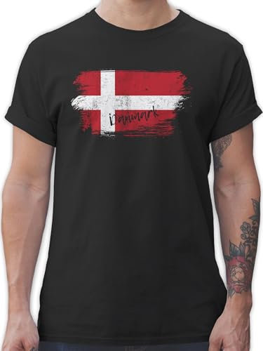 T-Shirt Herren - Fußball EM WM - Dänemark Vintage - XL - Schwarz - Trikot Fussball Shirt männer länder Denmark Tshirt Europameisterschaft 2024 Fanartikel Country Danmark t-Shirts fussballtrikot