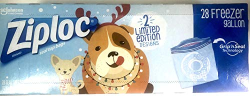 Ziploc Gallon Food Storage Freezer Bags, Grip 'n Seal Technology for Easier Grip, Open, and Close, 28 Count, Holiday Designs