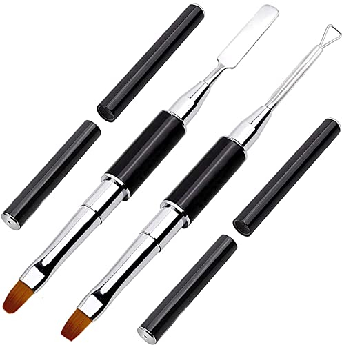 2Pcs Acrylic UV Gel Dual-Ended Poly Gel Brush, Kalolary Poly Gel Picker and Nail Pusher Peeler Scraper, Triangle Nail Polish Cuticle Remover Tool Stainless Steel Gel Nail Tool for Nails Extension Tool