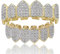 KMASAL Schmuck Hip Hop Unisex 18 Karat Vergoldet Iced Out CZ Simulierte Diamant Top Bottom Teeth Grill Set für Männer Frauen (gold)
