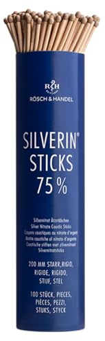 SILVERIN Silbernitrat Kaliumnitrat Ätzstäbchen | Höllenstein Ätzstift | Lapis Stäbchen | 100 Stk. | 75% | bei Warzen, Wildfleisch zB Piercings, Aphten, Blutstillung, Stomatitis | 200 mm | starr