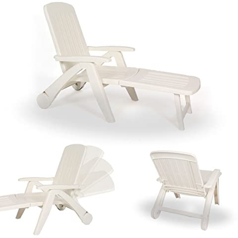 CREVICOSTA QUALITY MARK MARCAS DE CALIDAD - CANCÚN - Tumbona de Resina Plegable y reclinable. 72 x 60 x 190 cm (Blanco)