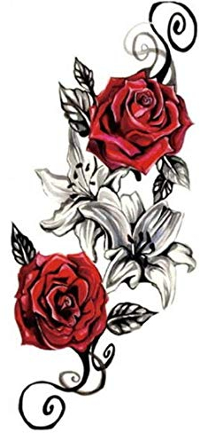 EROSPA® Tattoo-Bogen temporär/Sticker - Rosen Blüten Flower Blumen - Wasserfest - 21 x 11,5 cm