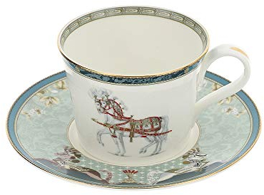 Hervit Tazza Porcellana New Bone Dia. 9X7CM Bianca Soggetto LIPIZZANI, Scatola Regalo.