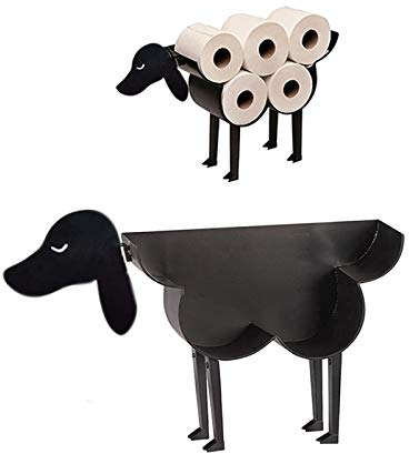 XeinGanpre - Animal Porte Papier Toilette en Métal Noir sur Pieds, Porte-Rouleau de Papier Toilette, Décoratif Innovants en Forme de Mouton / Chaton / Chien (Chien)