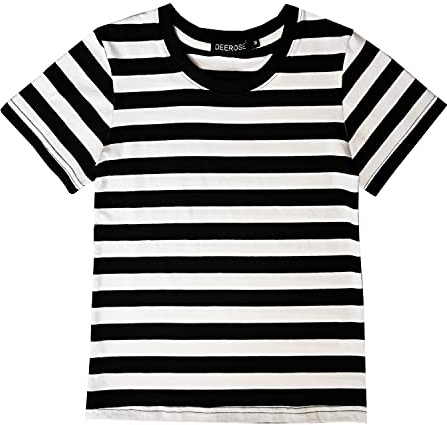 Deerose Boys Halloween Prisoner Costume Black White Striped Shirt Girl Short Sleeve Summer Round Neck Tee 5-6 Years