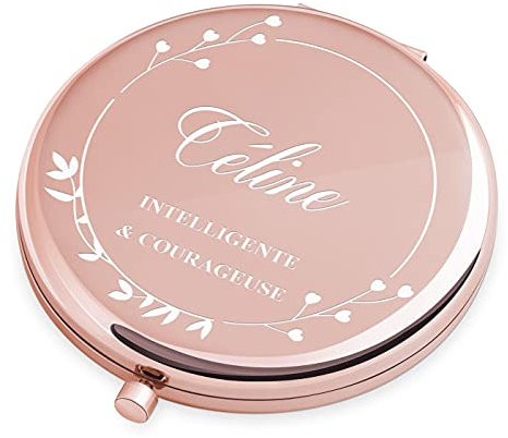 Maverton Miroir de Poche personnalisé de Couleur Or Rose - Accessoire pour Trousse de Maquillage - Mirroir Rond pour Elle - Cadeau Parfait pour Femmes - Fleurs