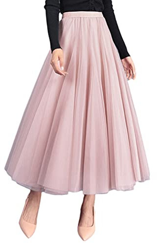 Minetom Jupe Plissée Longue Femme Fille Mousseline Élégant Soirée Robe Taille Élastique Fête A-Ligne Maxi Jupe A Rose Taille Unique