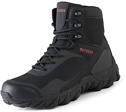 IYVW OKIY 6676 Stivaletti tattico Mid High Rise Scarpe da Trekking Stivali in Pelle, Uomo nero 41 EU