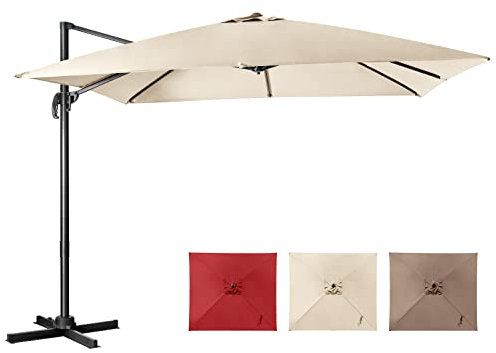 COSTWAY 300 cm Sombrilla para Jardín con 3 Inclinaciones, Rotación 360°, Manivela, 8 Varillas, Base Cruzada, Sombrilla de Exterior para Proteger del Sol, Sombrilla Ancha para Jardín Bar (Beige)