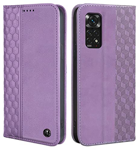 CXTCASE Funda Xiaomi Redmi Note 11 4G, Funda Tapa Libro Movil Carcasa PU Cuero para Redmi Note 11 4G, Tipo Libro Flip Case Wallet, Púrpura