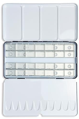 Large Metal Paint Tin with 28 Empty Pans for Watercolors, Oils and Gouache